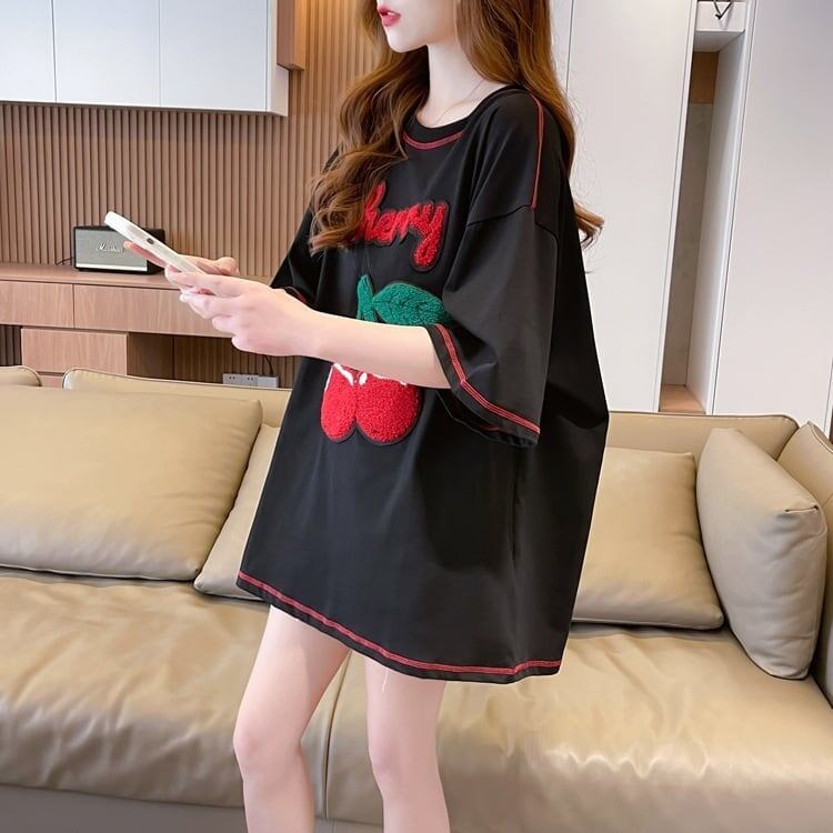 おすすめ新作 Tシャツ チェリー刺 ゆったり半袖＜S-2971＞