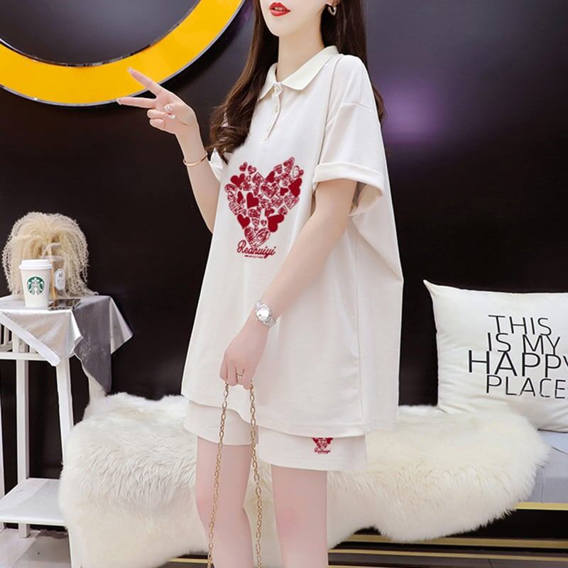 売り切れ必至 シンプル 清涼感たっぷり 半袖Tシャツ＋パンツ セットアップ＜S-8195＞