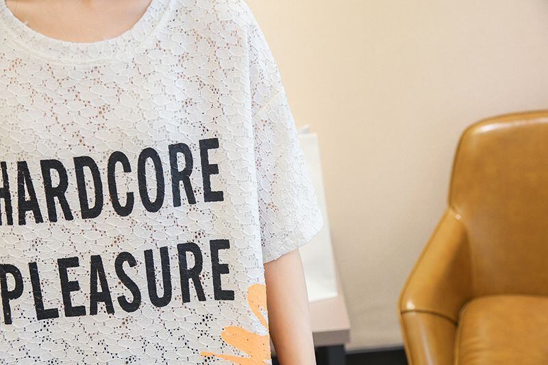 美人度アップ 透かし彫り レース ルーズ 半袖 Tシャツ ＜S-8671＞