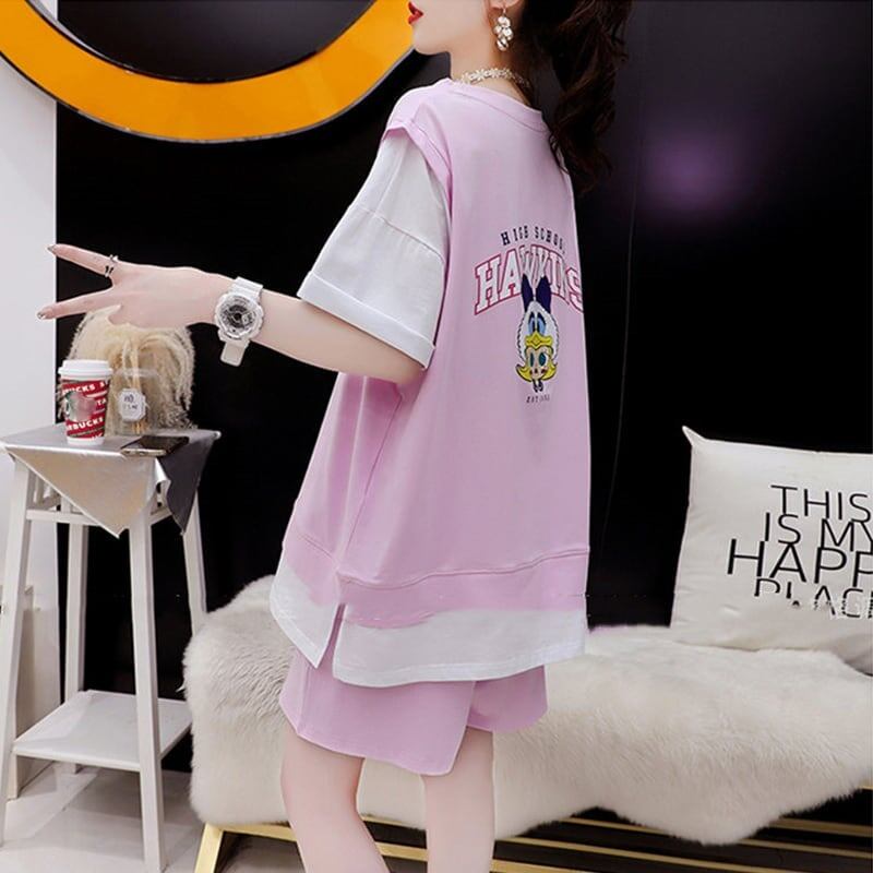 ルーズ 切り替え 美人度アップ Tシャツ＋ショートパンツ セットアップ＜S-3310＞