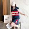 【半額！期間限定！！】絶対流行 デニム 個性派 切り替え 半袖Ｔシャツⅹパンツセット<S-8468>