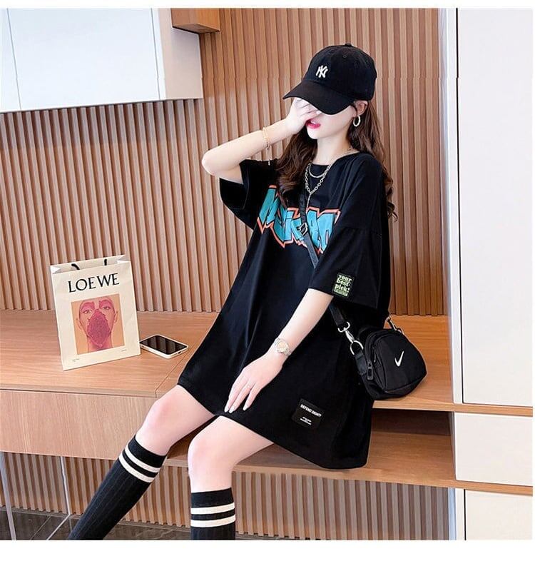 組み合わせやすい アルファベット 数字ロゴ プリントTシャツ ゆったり半袖＜S-2957＞