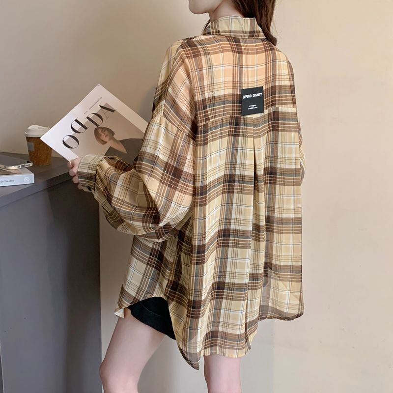 定番シンプル 透け感 チェック柄 日焼け対策 全3色 シャツ ＜S-8544＞
