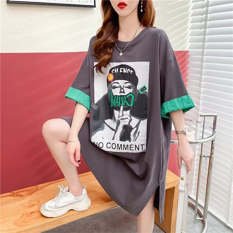 ルーズ プリント オシャレ感たっぷり Tシャツ カットソー ワンピース＜S-3545＞