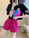 着回し力抜群 上質 好感度UP プリント 半袖Ｔシャツ ショートパンツ セットアップ <S-8859>