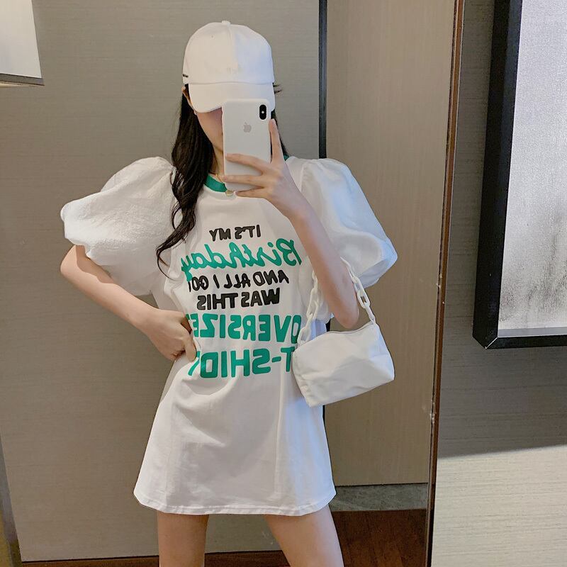 話題沸騰中 パフスリーブ ファッション プリント 全2色 半袖 Tシャツ <S-8662>