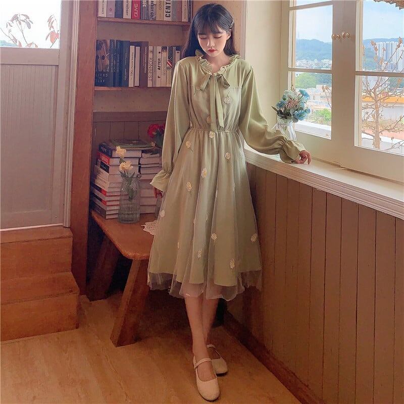 気質溢れる 花柄 好感度満載 切り替え 長袖 ワンピース＜S-2887＞