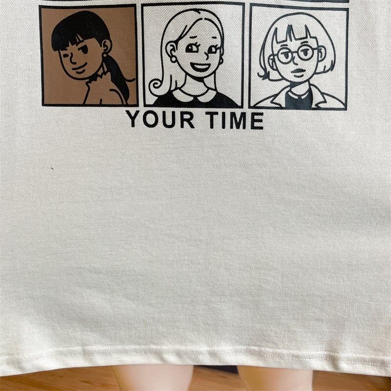 早い者勝ち グラフィック POLOネック プリント ロング ラグランTシャツ ゆったりワンピース＜S-4027＞