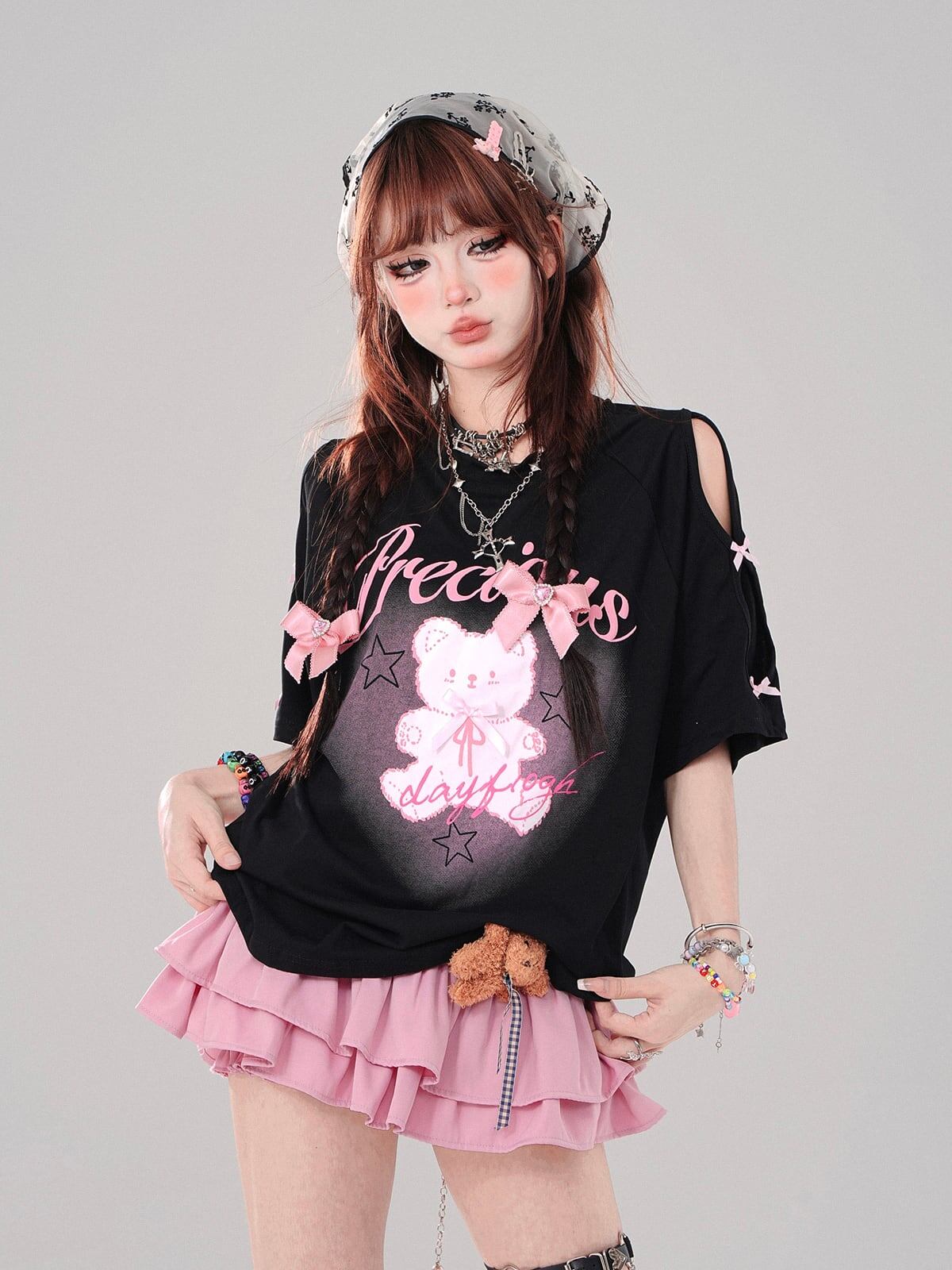 着回し力抜群 レース スウィートプリント 全2色 半袖Tシャツ ＜S-8711＞