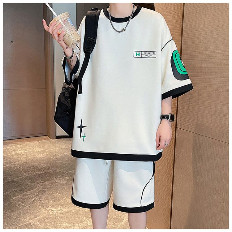 早い者勝ち カジュアル ファッション 切り替え 全3色 半袖Ｔシャツⅹパンツセット<S-8950>