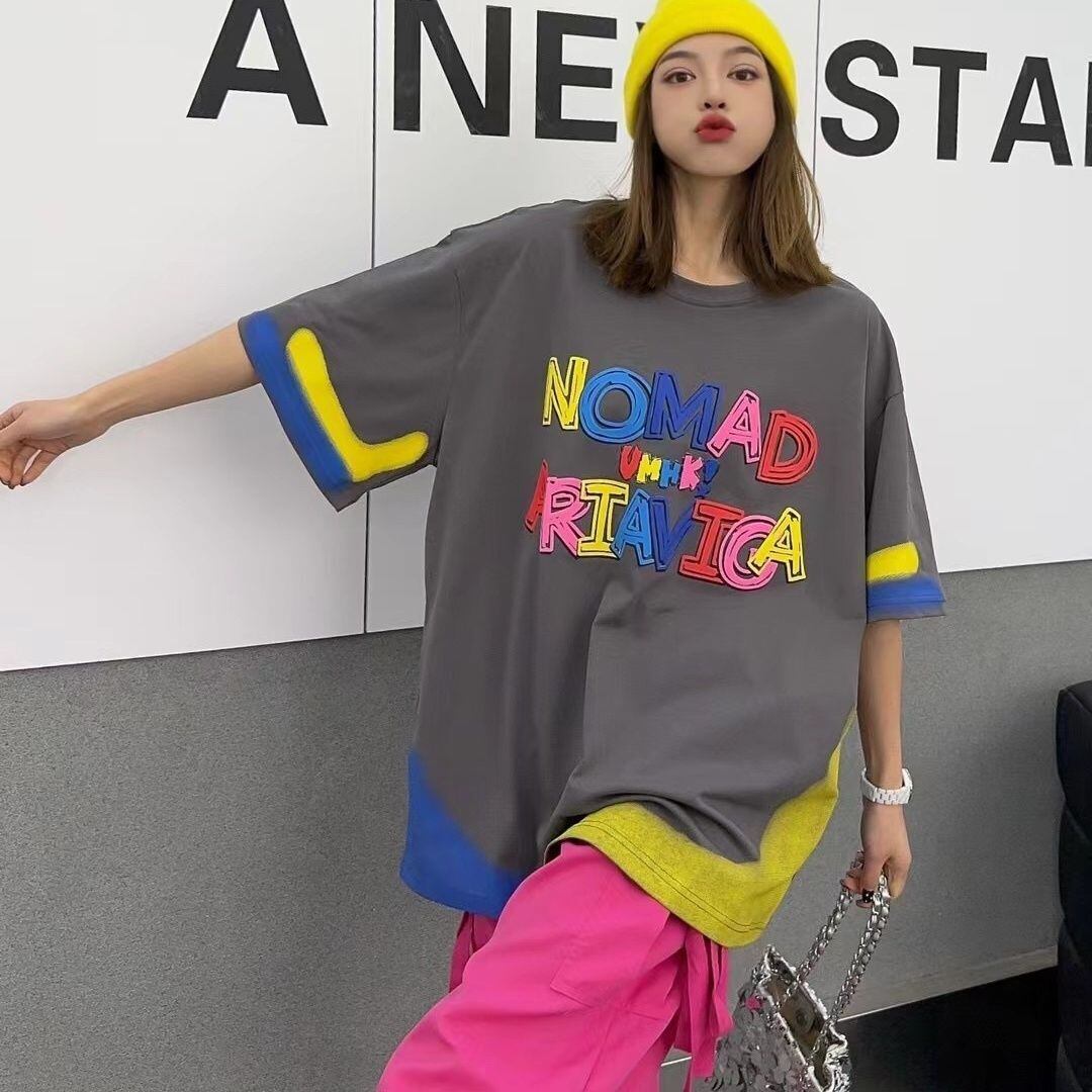 個性的なデザイン アバンギャルド 好感度満載 プリント 半袖Tシャツ カットソー＜S-8237＞