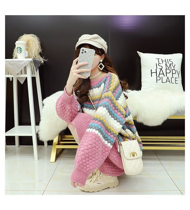 美人度アップ  ストライプ セーター<S-5129>