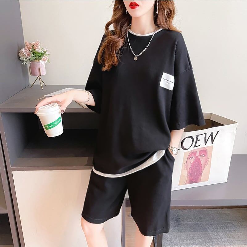 カジュアル 切り替え オシャレ度満点 Tシャツ＋ショートパンツ セットアップ＜S-3554＞