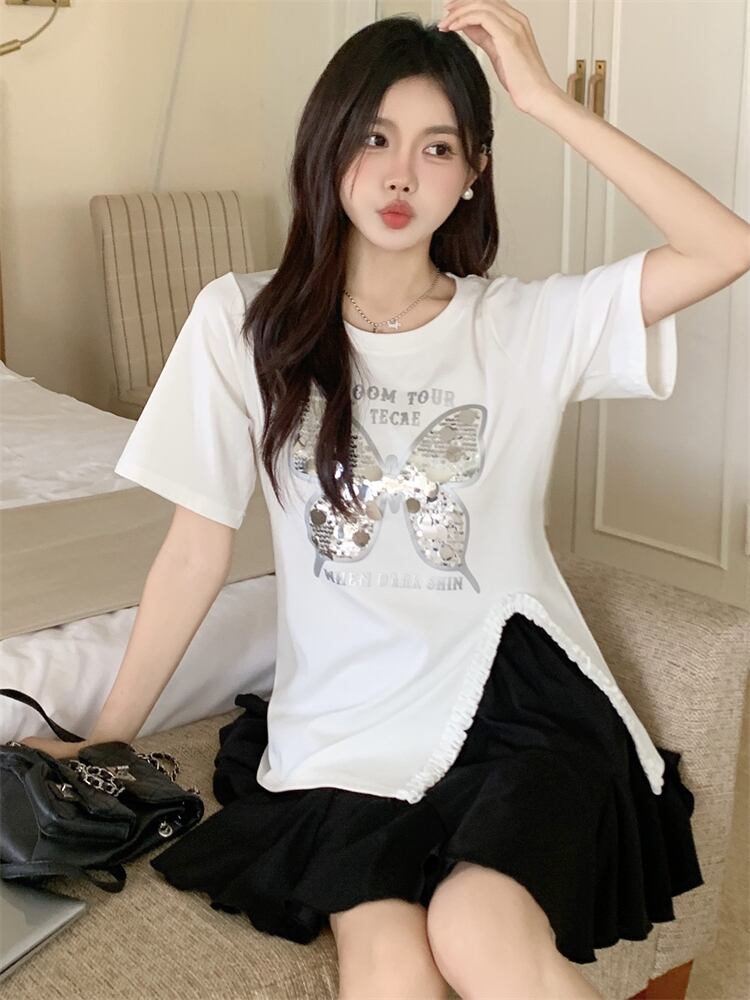 絶対欲しい キュート 超人気 ピンク プリント スパンコール 3色選択 半袖Tシャツ＜S-8570＞