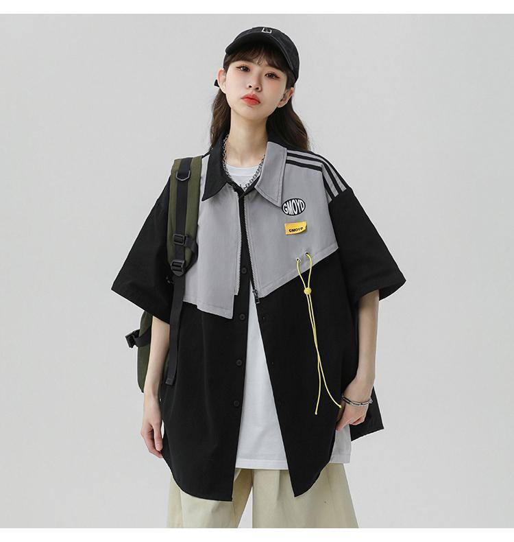 シンプルだけど一癖あるコーデ 切り替え レイヤード風 全2色 半袖Tシャツ<S-9046>