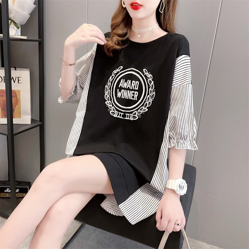 期間限定 ストライプ柄 新作 切り替え プリント 全3色 半袖Tシャツ カットソー ＜S-8685＞