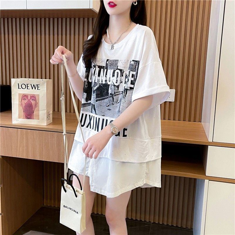 絶対流行 レイヤード風 レース プリント全2色 半袖Tシャツ<S-8821>