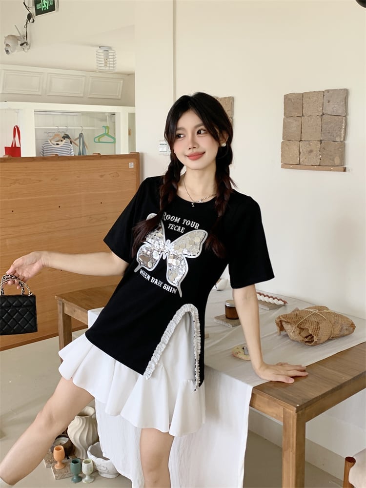 絶対欲しい キュート 超人気 ピンク プリント スパンコール 3色選択 半袖Tシャツ＜S-8570＞