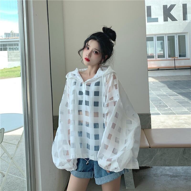大人気 チェック柄 ゆったり 日焼け対策 UVカット 冷房対策 着?せ 長袖 フード付き シャツ ＜S-1910＞