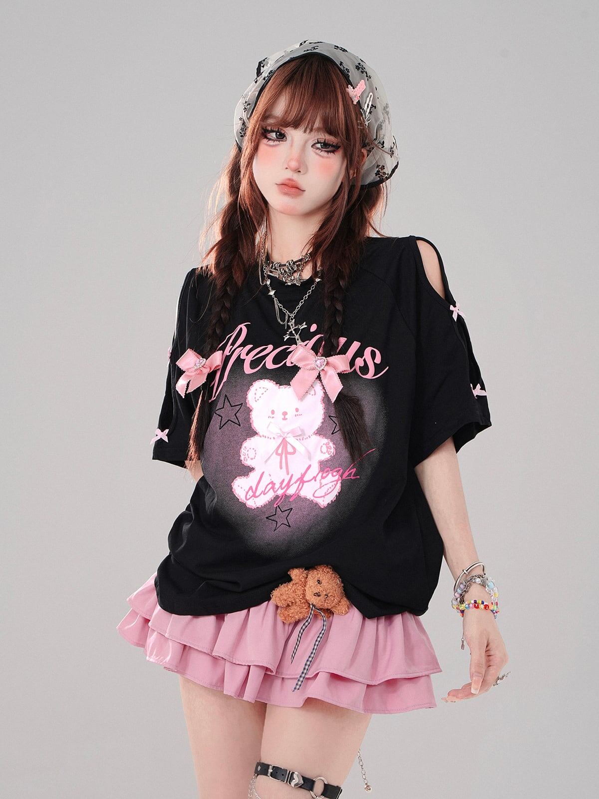着回し力抜群 レース スウィートプリント 全2色 半袖Tシャツ ＜S-8711＞