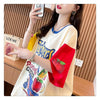 大注目 ドロップショルダー 落書き カラーマッチング プリントTシャツ ゆったり半袖 ＜S-3010＞