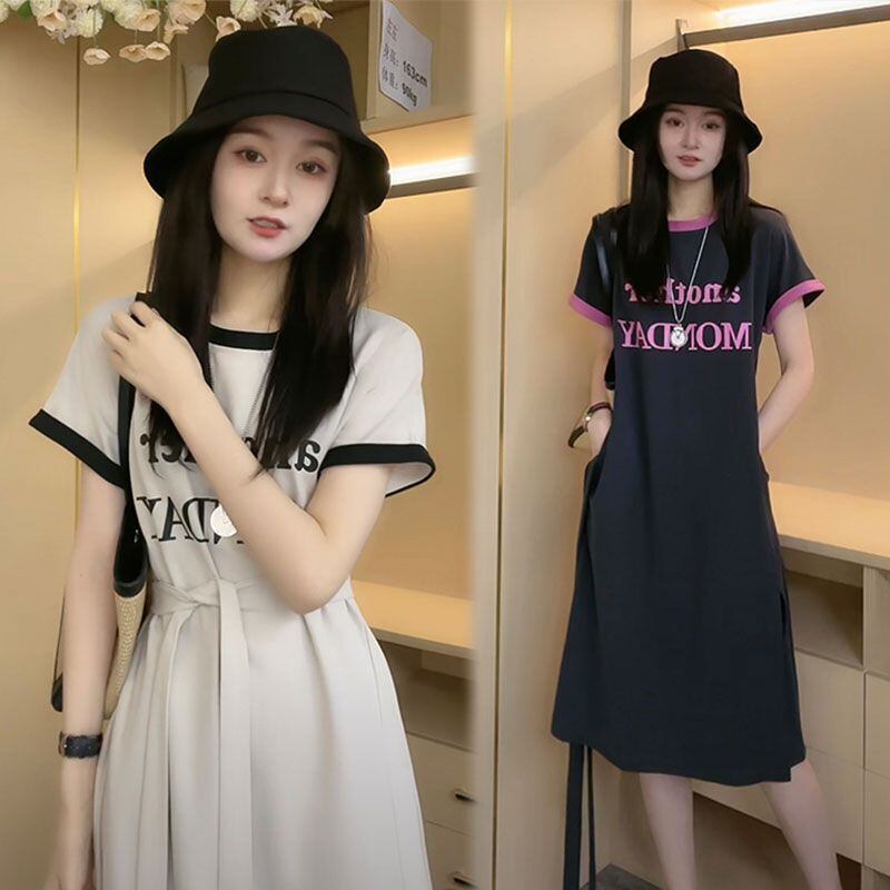 売り切れ必至 簡潔 上質 半袖Tシャツワンピース<S-8288>