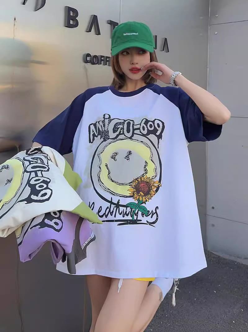 おすすめ アルファベット 個性派 プリントTシャツ ゆったり半袖＜S-8114＞