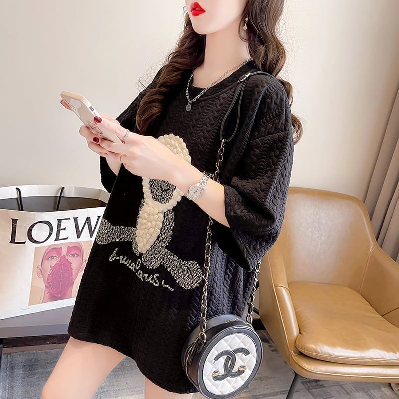 高級立体ハンドビーズコットン半袖Tシャツ<S-2998>