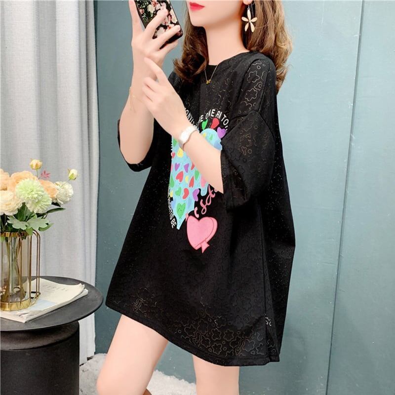 スタイリッシュ 切り替え 一目惚れ プリント Tシャツ カットソー＜S-3579＞