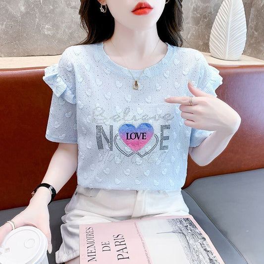 新商品 大人可愛い 話題沸騰中 ホットダイヤモンド 全3色 半袖Tシャツ<S-8868>