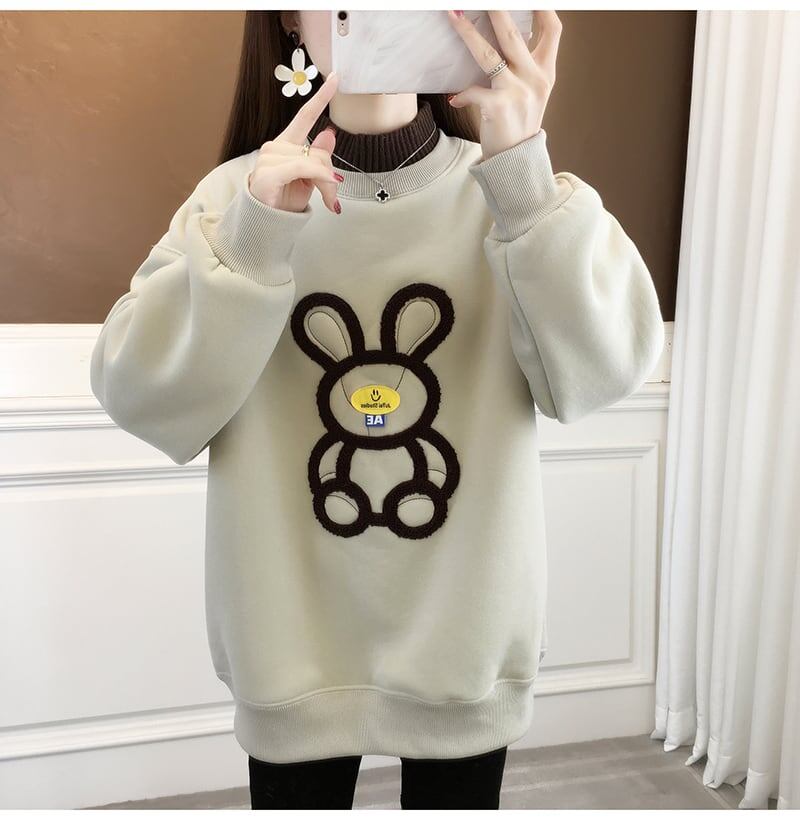 【裏起毛】レイヤード風ハイネックウサギちゃんロゴ厚手スウェット全2色＜S-4746＞
