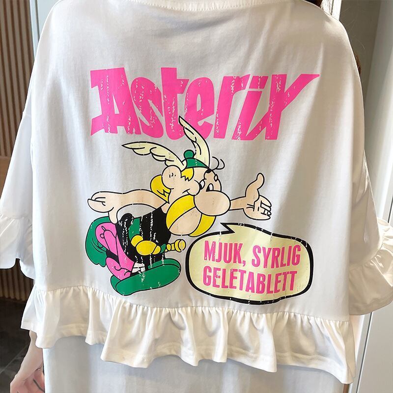 【半額！期間限定！！】合わせやすい 切り替え フリル プリント Tシャツ ゆったりワンピース＜S-3008＞