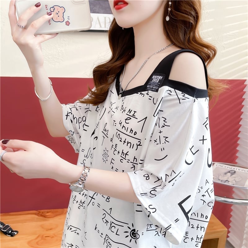 着心地抜群 切り替え 女性力を高める プリント Tシャツ カットソー＜S-3572＞