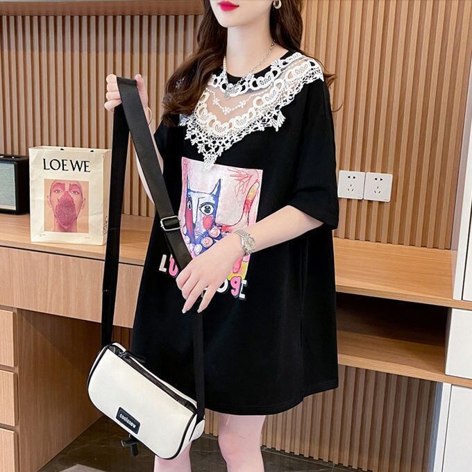 新商品 透かし彫り キュート レース 切り替え ゆったり 半袖Tシャツ＜S-8472＞