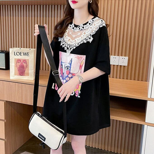 新商品 透かし彫り キュート レース 切り替え ゆったり 半袖Tシャツ＜S-8472＞