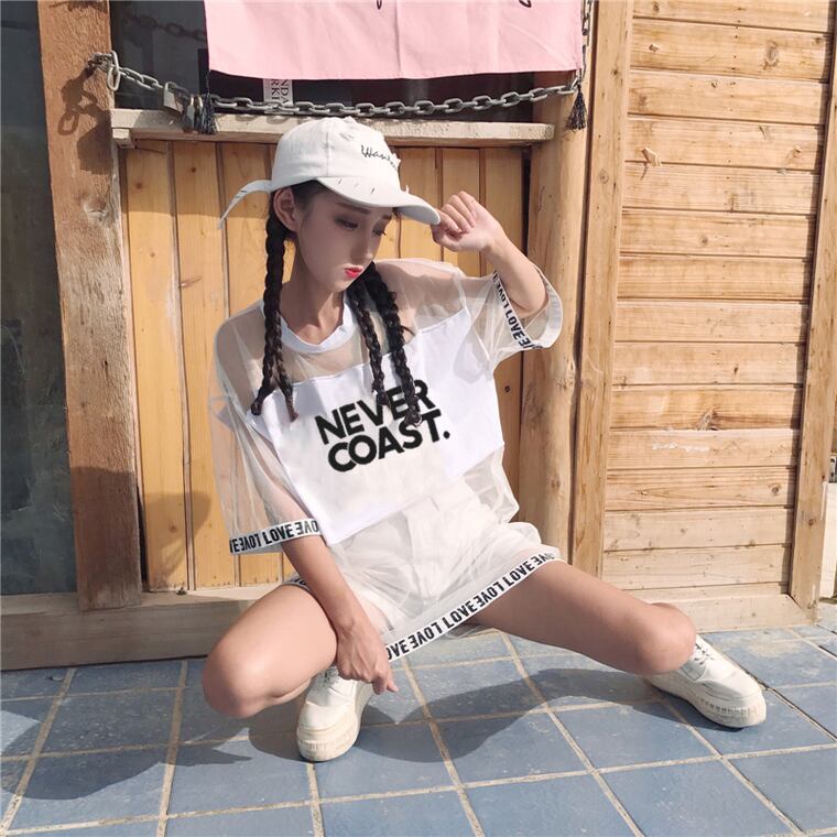 好感度UP レイヤード風 アバンギャルド プリントTシャツ ゆったり半袖＜S-8156＞