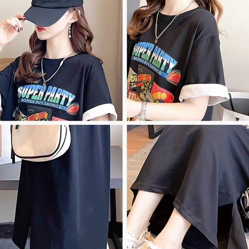 スタイリッシュ プリント 一目惚れ Tシャツ カットソー ワンピース＜S-3575＞