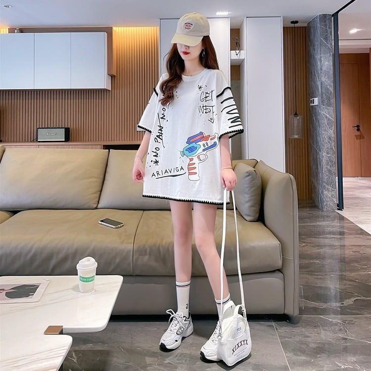 おしゃれ度アップ プリントTシャツ 落書きストレート系 ゆったり半袖＜S-2885＞