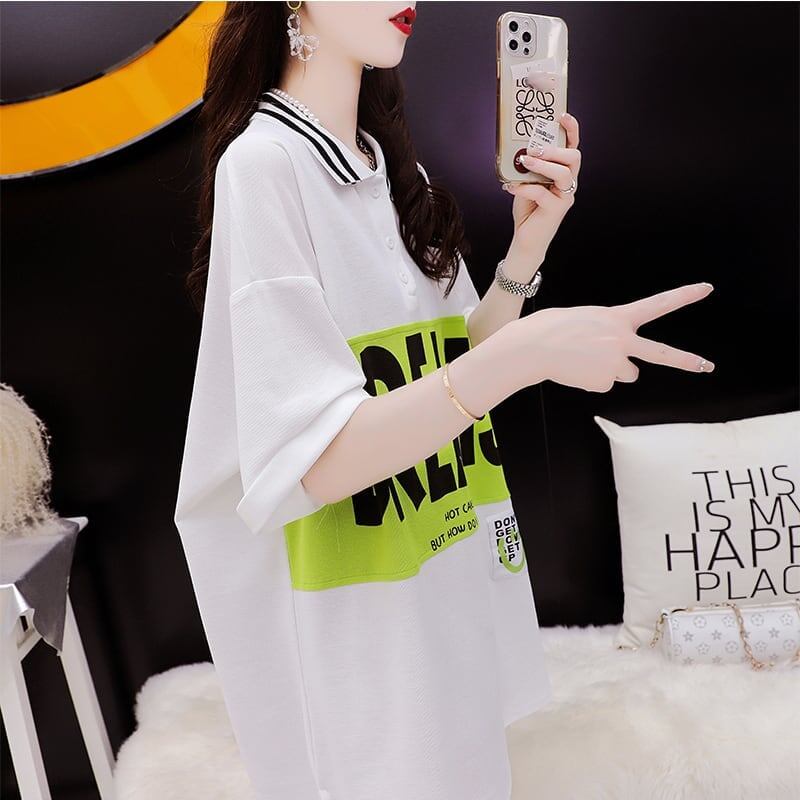 ゆったり感アップ 切り替え カジュアル プリント Tシャツ カットソー＜S-3506＞
