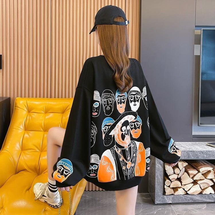韓国系 プリント グラフィック 三色 スウェット トップス＜S-4023＞