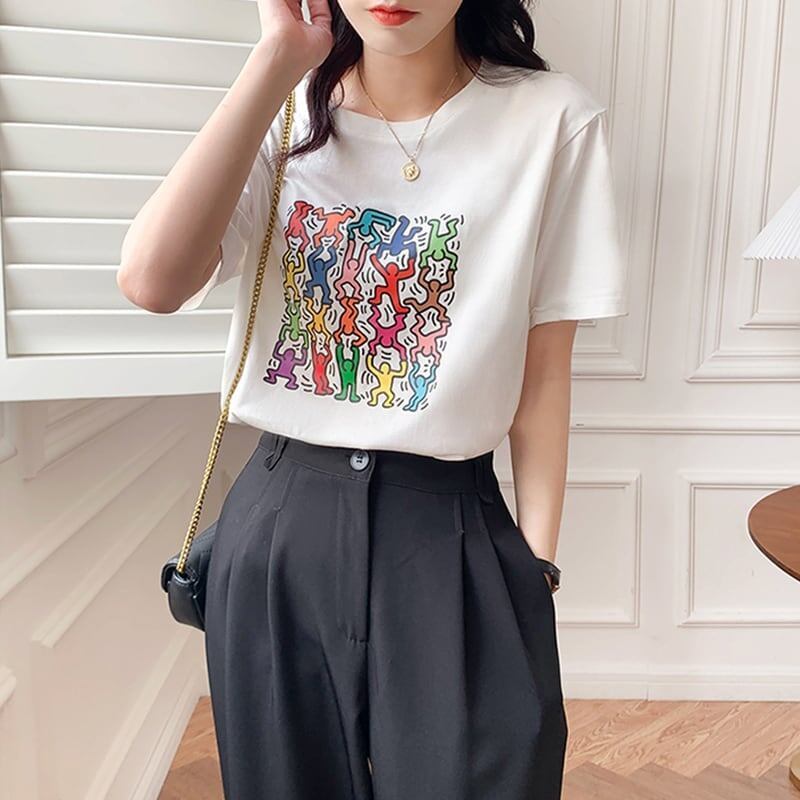 オシャレ度満点 切り替え 着心地抜群 プリント Tシャツ カットソー＜S-3408＞