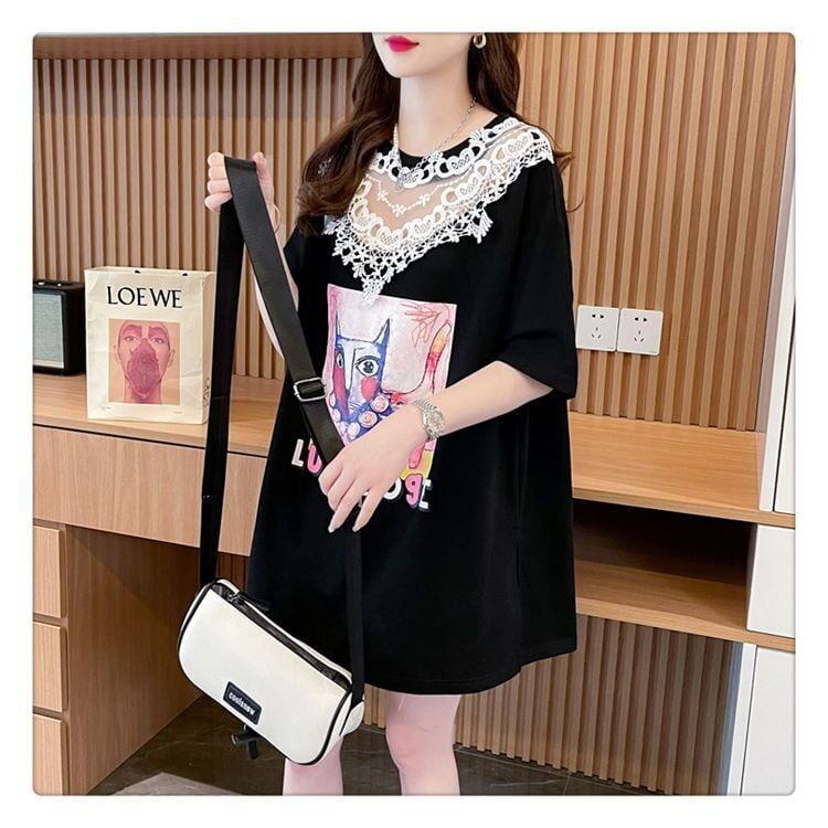 新商品 透かし彫り キュート レース 切り替え ゆったり 半袖Tシャツ＜S-8472＞