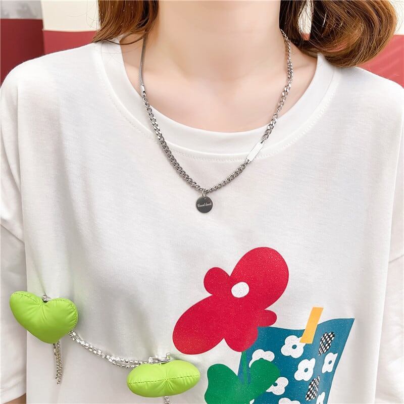 カジュアル プリント 好感度満載 ラウンドネック Tシャツ カットソー＜S-3118＞