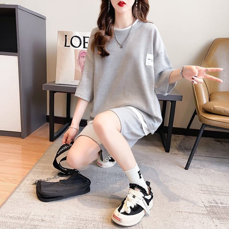 カジュアル 切り替え オシャレ度満点 Tシャツ＋ショートパンツ セットアップ＜S-3554＞