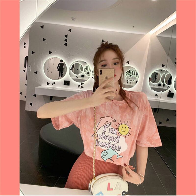 絶対欲しい キュート 話題沸騰中 絞り染め プリント 全2色 半袖Tシャツ<S-8759>