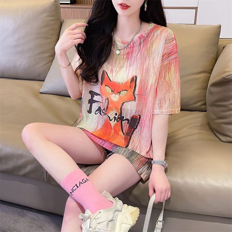 大活躍 絞り染め 特別デザイン プリント 2色選択 半袖Tシャツ＜S-8574＞