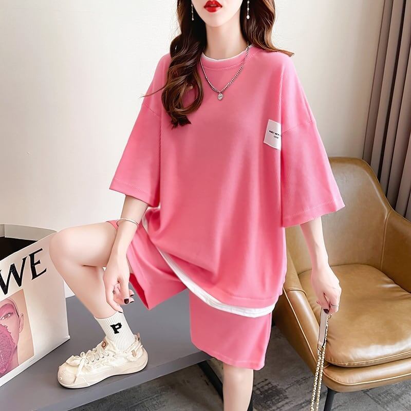 カジュアル 切り替え オシャレ度満点 Tシャツ＋ショートパンツ セットアップ＜S-3554＞