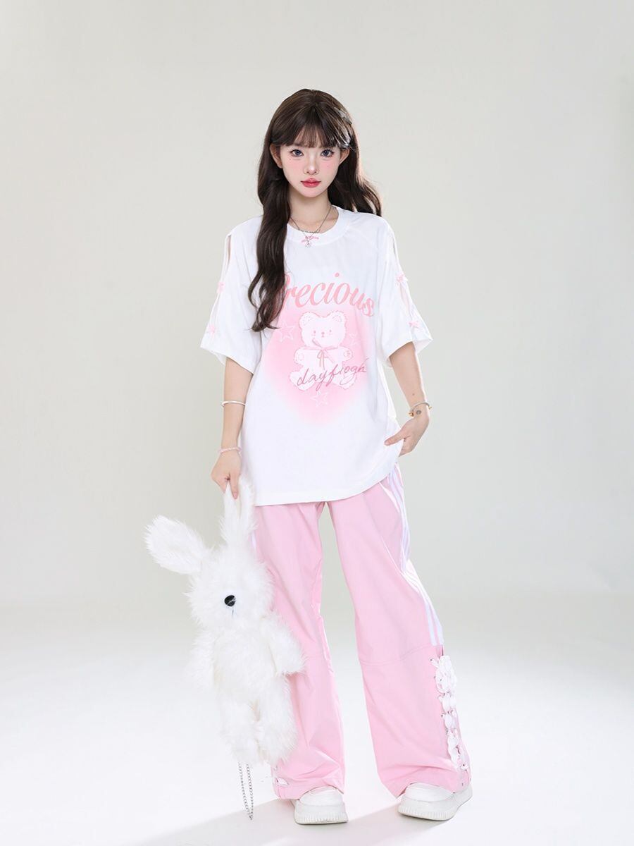着回し力抜群 レース スウィートプリント 全2色 半袖Tシャツ ＜S-8711＞
