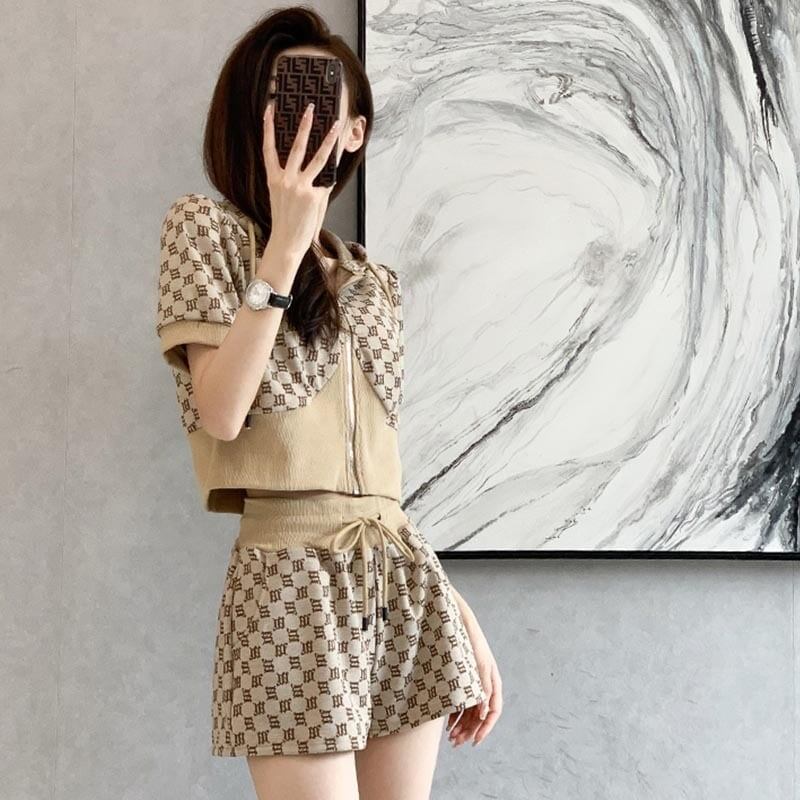 カジュアル 切り替え オシャレ度満点 Tシャツ＋ショートパンツ セットアップ＜S-3568＞
