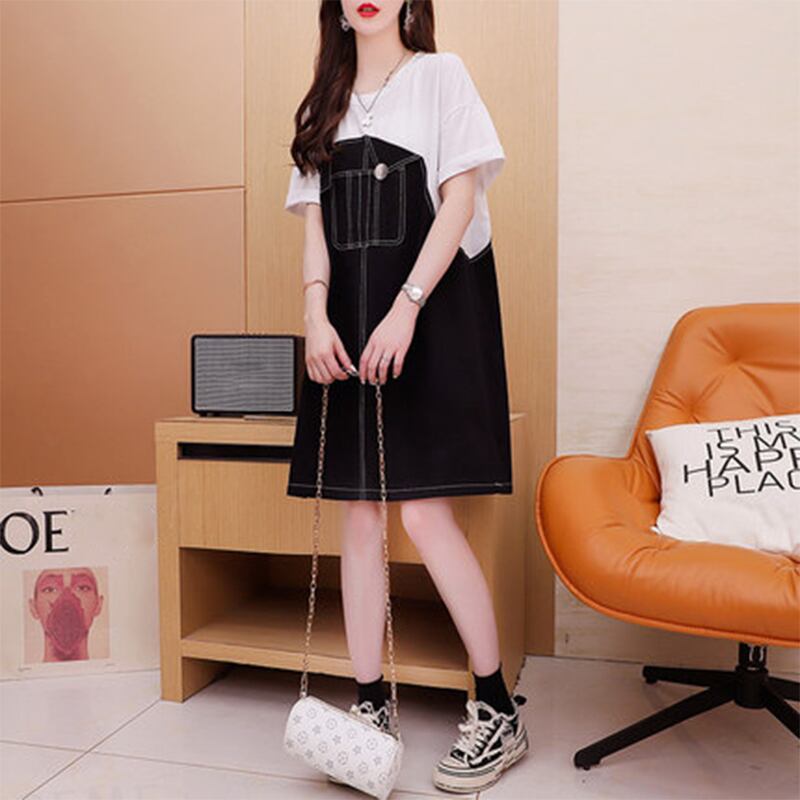 カジュアル 切り替え 一目惚れ Tシャツ カットソー ワンピース＜S-3334＞